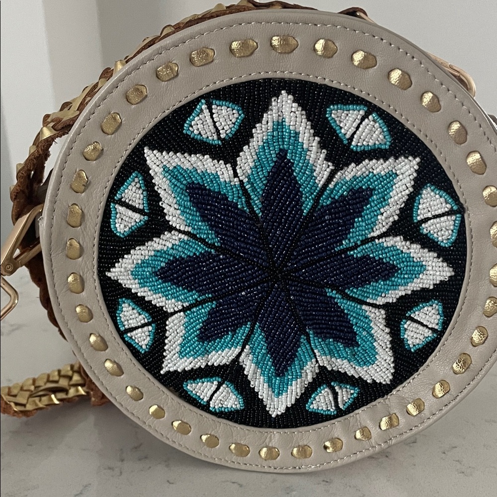 Embroidered Round Crossbody Bag - Black, Blue, Gold
